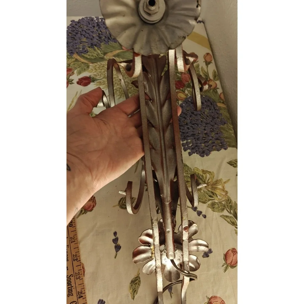 Vintage 50s MCM Art Nouveau Metal Ornate Electric Sconce Lamp Works
